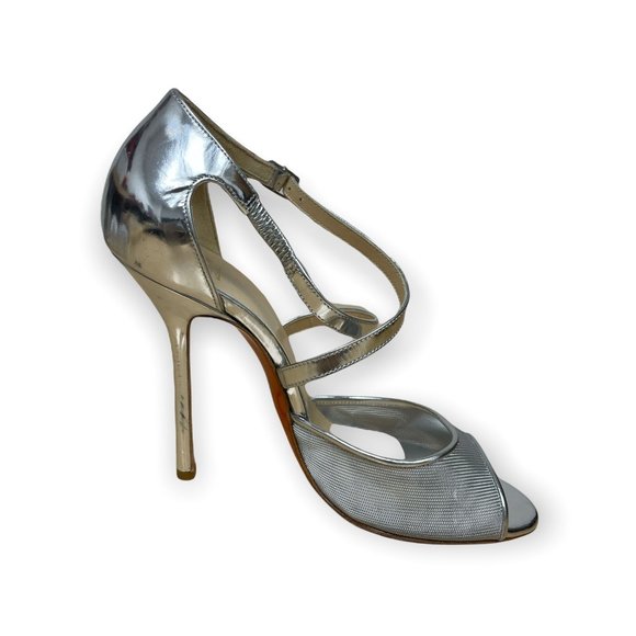 Angelina Open Toe Silver Heels - Picture 1 of 4